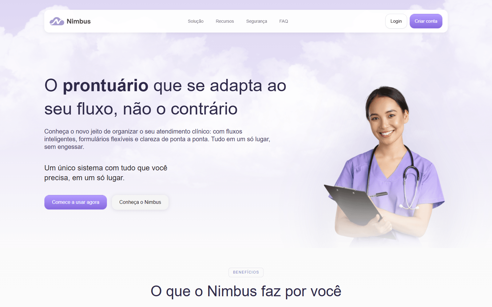 Abertura do site público Nimbus, com o layout inteiro visível